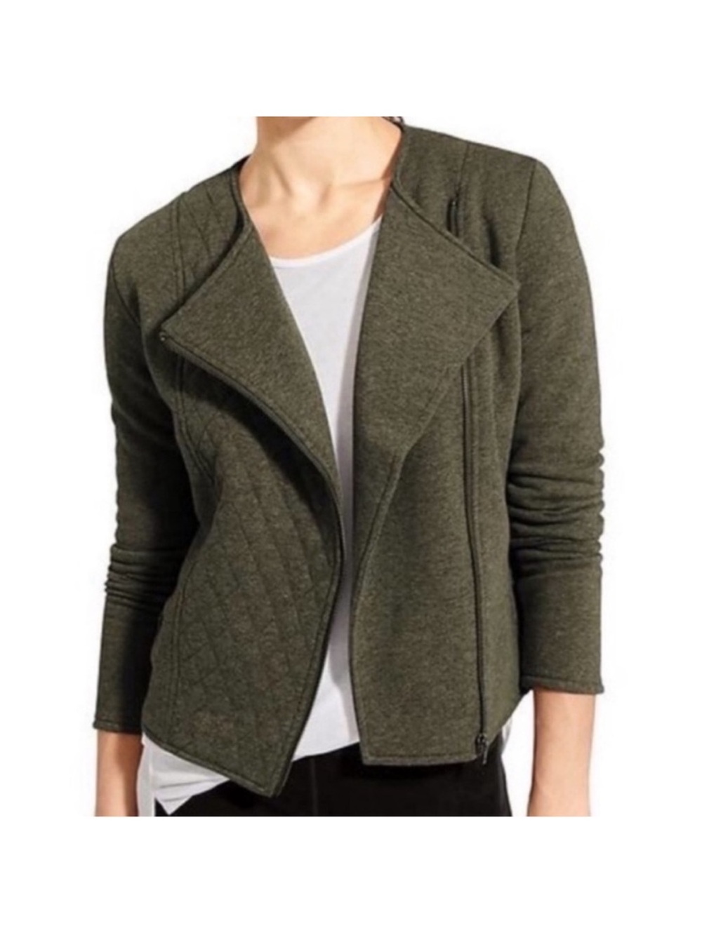 ATHLETA BELVEDERE QUILTED MOTO JACKET IN OLIVE GREEN